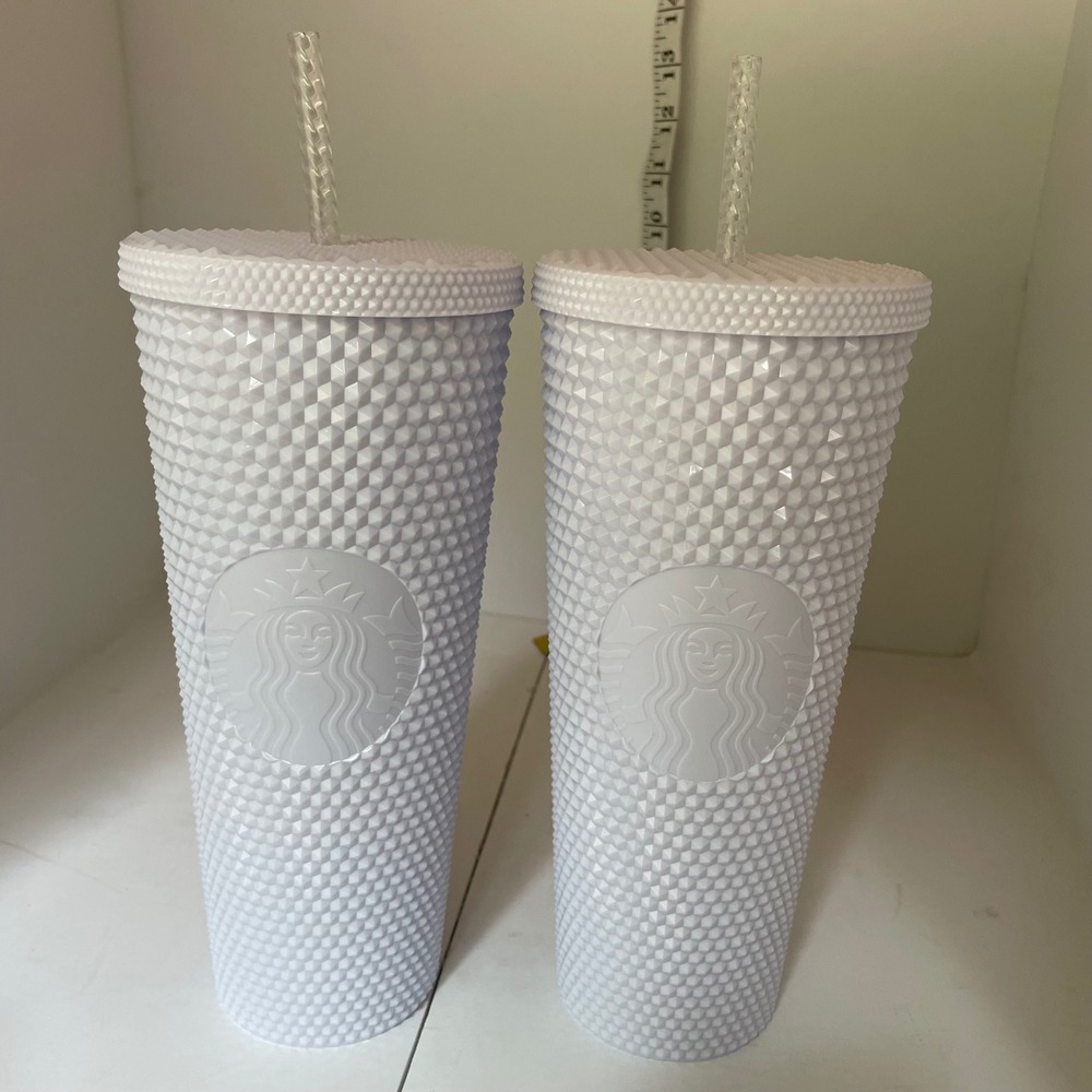 Starbucks 24 oz Cold Cup Studded Tumbler White Matte Limited‎ Edition Set of 4